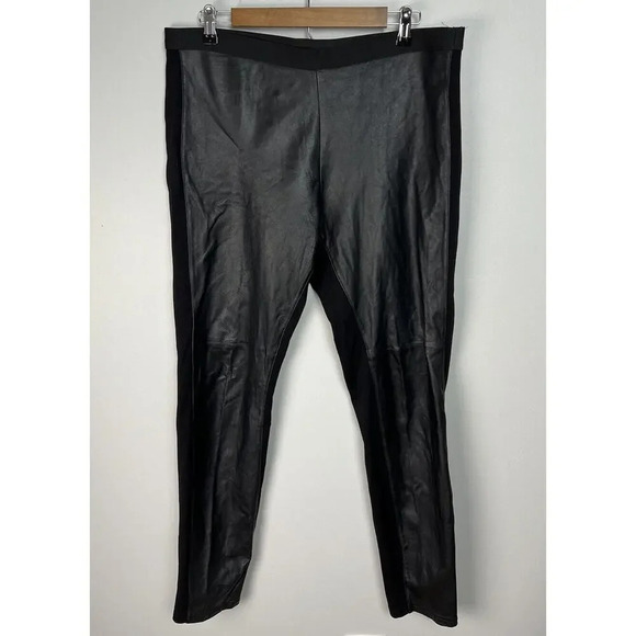 Eileen Fisher Ponte Black Leather Front Panel Legging Pants Size Large Stretch - Picture 3 of 9